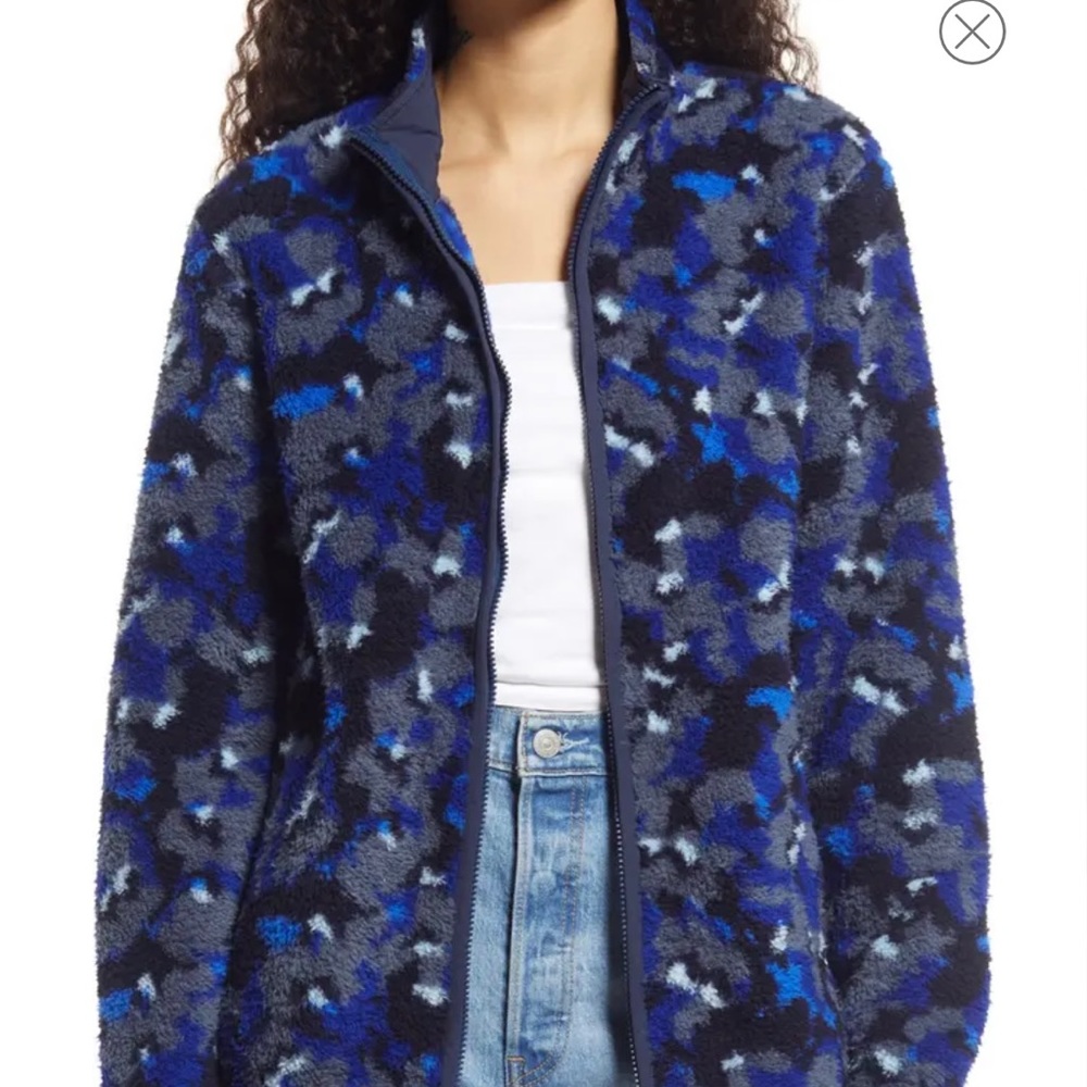 Christina Martinez Gender Inclusive High Pile Fleece Jacket Navy Poppies Large